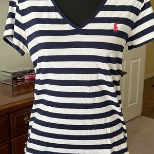 POLO RALPH LAUREN TEESHIRT TOP MEDIUM. Nave and white excellent condition